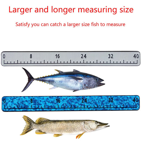 40 Inch EVA Foam Fish Ruler With Self Adhesive Backing For Boats And Kayaks, two fishes measured against ruler