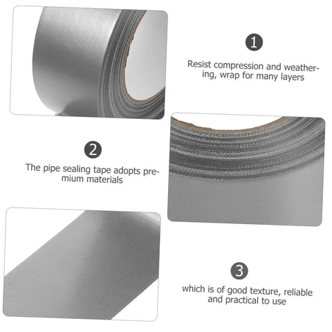 Heavy Duty Duct Tape Sealing Tape for Indoor and Outdoor Use Quick Fix Pipe Leaks and Repairs Base Waterproof Cloth Tape You Can Tear by Hand Sticks Fast and Holds Tough for Household Garage and Outdoor Projects. Silver roll with close-up view and text highlights durability features.