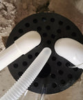Six Point Five Inch Drain Cover With Integrated Ports For PVC Elbows And Pipe, Floor Drain Strainer installed with PVC fittings
