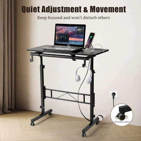 Total Game Changer Small Height Adjustable Standing Desk With Tiltable Tabletop And Smooth Rolling Wheels customized for remote workers.