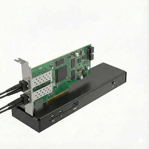 Next Level 80Gbps eGPU Enclosure For Thunderbolt 5 And USB4 Systems, External Graphics Dock with GPU card connected.