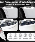 White Car Scratch Repair Pen For Quick Color-Matched Touch Up Paint That Blends Like A Pro Fast Dry Easy To Use Safe And Washable Auto Scratch Remover showing before and after use on car.
