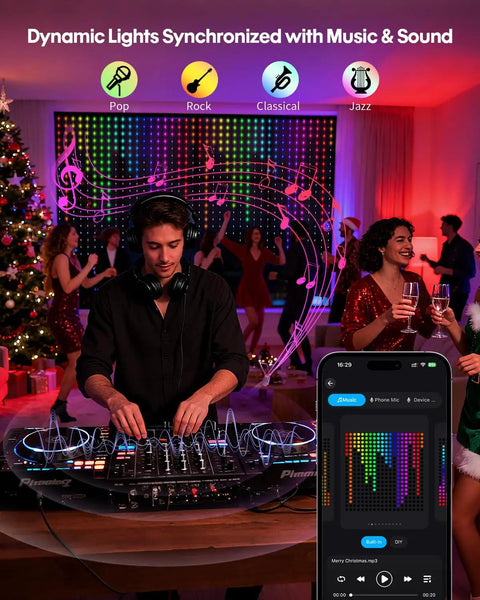 Color Changing LED Curtain Lights With Remote And App Control For Bedroom And Living Room 6.6 By 6.6 Feet at a party