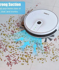 Ultra Slim Robot Vacuum And Mop Cleaner With WiFi App Control Auto Recharge 1600Pa Suction cleaning scattered beans on tile floor