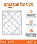 20x25x1 Air Filter 6 Pack MERV 8 for HVAC Furnace and AC Electrostatic Dust Pollen Allergy Control, Amazon Basics