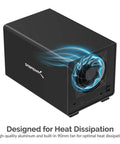Heavy Duty Four Bay USB C Docking Station For External Hard Drive Enclosure And SSD HDD Expansion With Blazing Fast 10Gbps Transfer Speeds Built Tough Multi Drive Access, showcasing built-in fan for cooling.