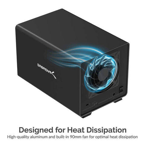 Heavy Duty Four Bay USB C Docking Station For External Hard Drive Enclosure And SSD HDD Expansion With Blazing Fast 10Gbps Transfer Speeds Built Tough Multi Drive Access, showcasing built-in fan for cooling.