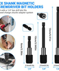 Hex shank magnetic screwdriver bit holders with sizes and application examples