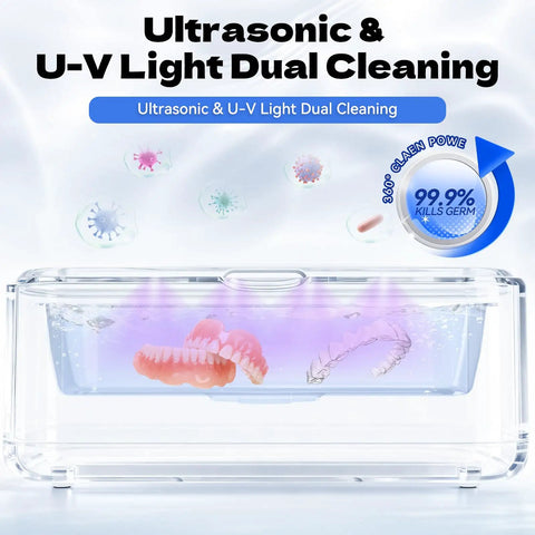 Hella Fresh Ultrasonic Jewelry Cleaner With Smooth 50 Khz Uv Tech 24 Oz Stainless Tank Digital Timer Gives Tight Results For Rings Glasses Watches Dentures Daily with UV cleaning.
