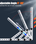 16 Inch Solar Panel Mounting Brackets Kit With Adjustable Tilt And Foldable Legs, showing 0-90 degree tilt range.