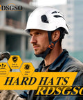 Side view of man wearing Breathable Lightweight Construction Safety Helmet With Dual Side Vents And 6 Point Suspension.