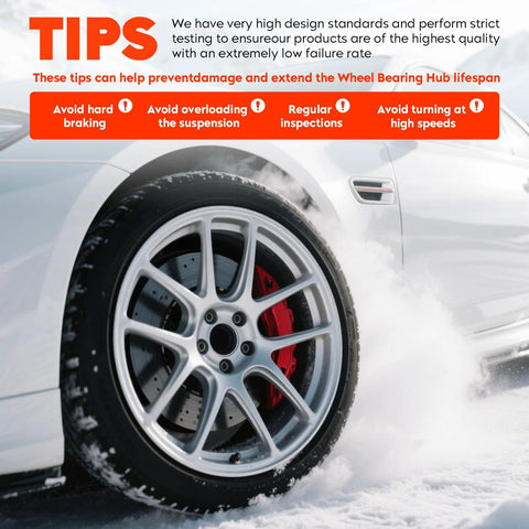Close-up of car wheel on snow with performance tips text overlay.