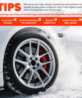 Car wheel with five-lug pattern driving through snow, emphasizing wheel bearing hub durability and maintenance tips.