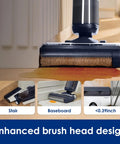 Smart Cordless Wet And Dry Vacuum Mop Combo Cleans Hard Floors Without Breaking A Sweat And Sweeps Up Stubborn Pet Hair Like A Boss With Auto Sensor Tech And Crisp Digital Screen, enhanced brush head design near stairs.