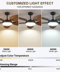 Customized light effect of 52 Inch Brown Tropical Outdoor Palm Leaf Ceiling Fan With Integrated Lights.