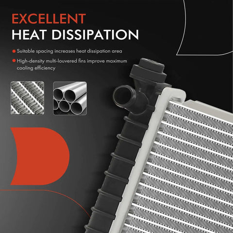 Straight Swap Direct Fit Engine Coolant Radiator Assembly For Tesla Model S 2012 Through 2015 Battery Electric showing heat dissipation features.