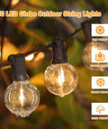 200ft Outdoor G40 LED Globe String Lights With 103 Bulbs, Dimmable, Waterproof And Shatterproof, glowing in rain with icons