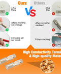Comparison of 100 Pcs 6 To 8 Gauge Battery Quick Connect Disconnect Kit with crimping and weight details.