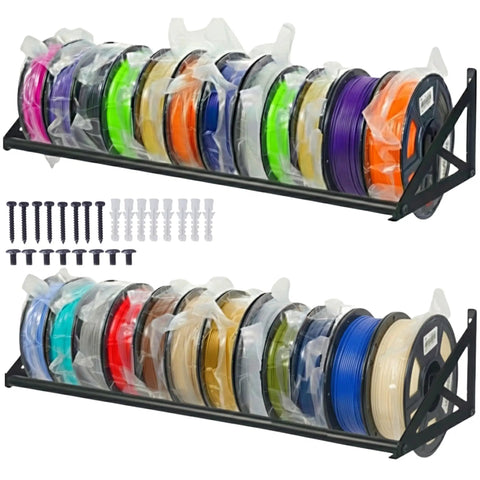 Heavy Duty Wall Mount 3D Printer Filament Storage Rack Two Pack Large Capacity Metal Spool Holders Badass Space Saver Organizer For Clutter Free Studio Workflow