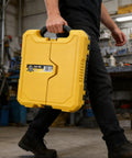 Person carrying 57 Piece Home Tool Kit With Durable Plastic Toolbox For Quick Home Repairs And DIY Projects in a workshop