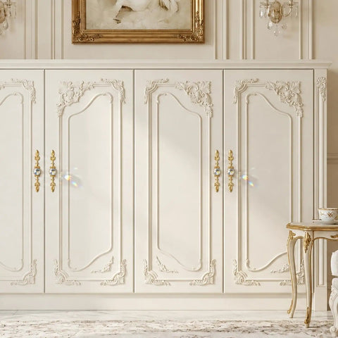Wardrobe with Six Pack Gold Crystal Cabinet Knobs With Ornate Backplates 4.5 Inch Decorative Drawer Knobs For Kitchen Cabinets, Bathroom Vanity