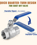 Top Shelf 1/2 Inch Ball Valve 2 Pack Full Port Female Npt Thread Shut Off Valve 304 Stainless Steel quick quarter-turn design image.