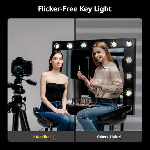 Comparison of two people applying makeup under Compact 16x16 Softbox Lighting Kit With LED Bulb for TikTok and Video.