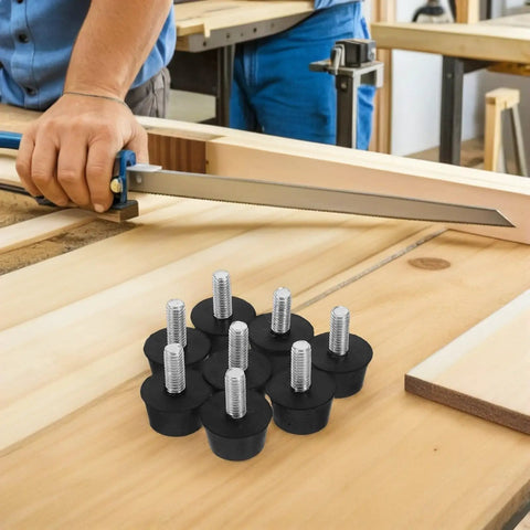 8pcs Adjustable Rubber Furniture Leveling Feet With M6 Thread Screws For Desks And Chairs, Anti Slip, Noise Reduction, Easy Install, Perfect For Uneven Floors In Bedrooms And Living Rooms. Black rubber feet, 2.7cm, M6 threads