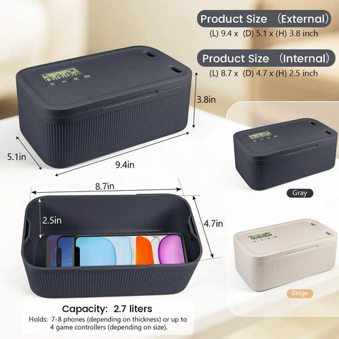 Heavy Duty Timed Lock Box That Slaps Your Phone Up for 30 Days Max Phone Jail with 2-In-1 Quick Lock and Countdown Modes, gray design with digital timer display.