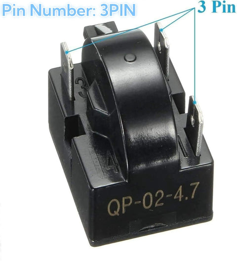 3 Pin 4.7 Ohm Refrigerator Start Relay Kit With Overload Protector For 1/2 HP Compressors, focus on 3-pin design