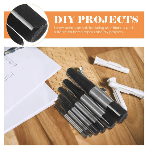 Grab This Awesome 6 Piece Screw Extractor Set And Remove Any Broken Bolt Like A Pro For Home Repairs And Automotive Jobs With Heavy Duty Steel Bits, 6 steel extractors on wood