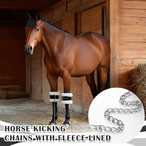 Horse in stable wearing 4 Pack Fleece Lined Horse Kickin And Pawing Training Chains With Adjustable Stainless Steel Chains