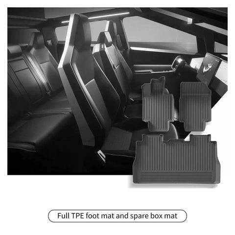 Heavy Duty TPE Floor And Cargo Mats For Pickup Trucks Non Slip Precision Fit All Weather Vehicle Protection shown in vehicle interior.