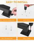 Installation steps for Rock Solid 15 Feet Square Tube Handrail Wall Mount Industrial Staircase Rail showing marking and drilling.