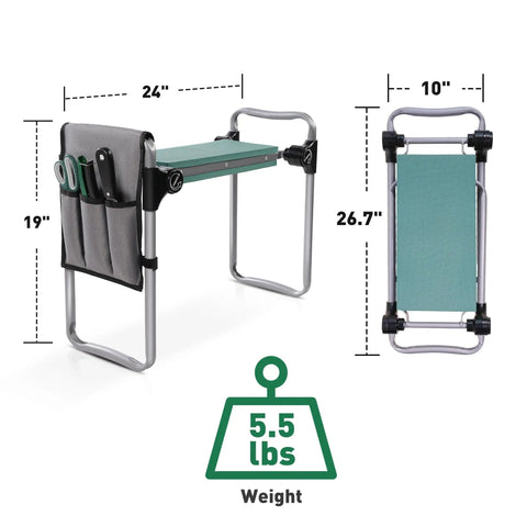 Two In One Garden Kneeler And Seat Bench Foldable Workseat With Eight Inch Wide EVA Foam Pad And Detachable Tool Pouch