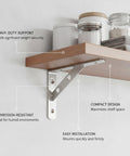 Heavy Duty 304 Stainless Steel L Shape Wall Shelf Bracket For Kitchen Bathroom And Garage, silver bracket holding wooden shelf