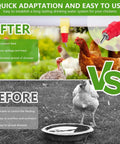 Screw Style Automatic Chicken Waterer Nipples 30 Pack comparison showing effective water system vs traditional bowl for poultry.
