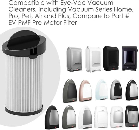 Four Pack HEPA Pre Motor Filter Replacement Compatible With Eyevac Ev Pmf And Neovac Elite Touchless Stationary Vacuums - black and white filter design