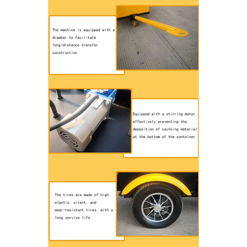 Heavy Duty Road Crack Filling And Sealing Machine with Automatic Heating, yellow drawbar and motor components, durable tires
