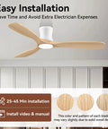 52 Inch Wood Flush Mount Ceiling Fan With Lights And Remote installed on ceiling, showing easy installation and solid wood design.