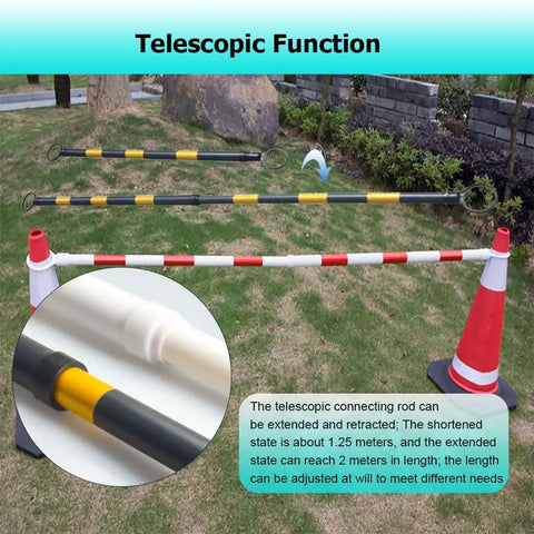 10 Pack Retractable Traffic Cone Barricade Bar Set with Adjustable Range from 4.1 Feet to 6.56 Feet, displayed in garden