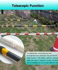 Telescopic Retractable Traffic Cone Bar used with cones, showcasing adjustable lengths up to 2 meters in safety management.
