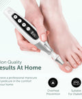 No Sweat Cordless Electric Nail File Drill Kit With Salon Grade Manicure Pedicure Set For Stubborn Toenails in use on foot.