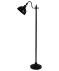 Sweet Matte Black Steel Pharmacy Floor Lamp Featuring Matching Metal Shade And Easy Rotary Switch Ideal For Brightening Up Your Living Room Office Or Cozy Reading Nook With Vintage Meets Modern Vibes showing full side view.