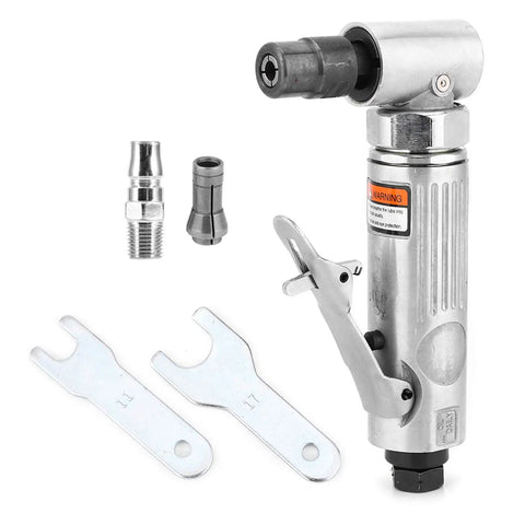 Top Shelf Pneumatic Angle Die Grinder Delivering 25000rpm High Speed Air Power For Rapid Grinding Smooth Polishing And Metal Surface Prep A Straight Up Shop Powerhouse with attachments.