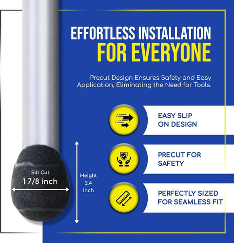 Diagram showing effortless installation of Premium Small PreCut Tennis Ball Floor Protectors For Chair Desk And Table Legs 2.4 Inch Brown