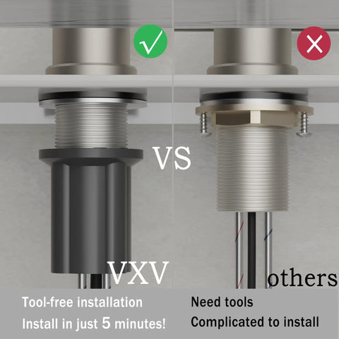 Comparison of tool-free installation vs complicated setup for Built Tough Brushed Nickel Kitchen Faucet With Pull Down Sprayer And Three Spray Modes.