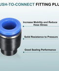 Five Pack Of Three Eighths Inch Push To Connect Pneumatic Blanking Plugs Cap Style For 10mm OD Tubing with pressure resistance features.