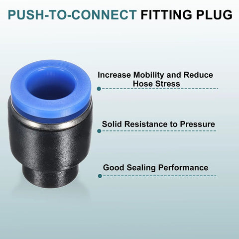 Five Pack Of Three Eighths Inch Push To Connect Pneumatic Blanking Plugs Cap Style For 10mm OD Tubing with pressure resistance features.