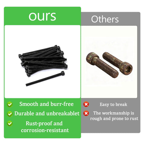 100 Count M3 X 50mm Hex Socket Head Cap Screws Made From Hella Durable Carbon Steel With Premium Black Oxide Finish And Includes An Allen Wrench For Total Beast Performance On Your Next Project compared to rusty bolts.